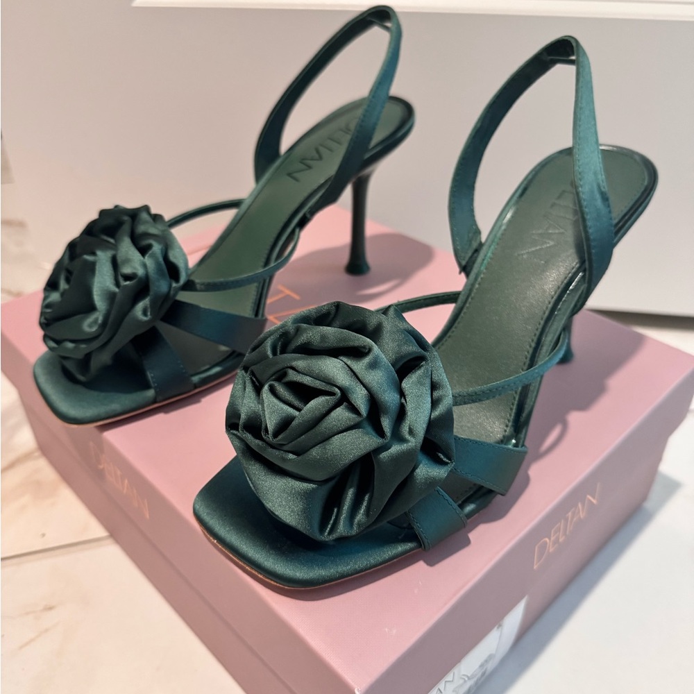 Elegant Satin Floral Heels in Teal